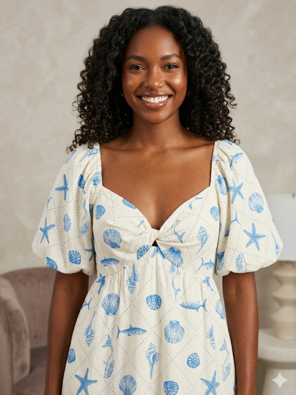 Nautical Dress Coastal Large Resort Cruise Beachy Cottage Cotton Linen New - Picture 2 of 9
